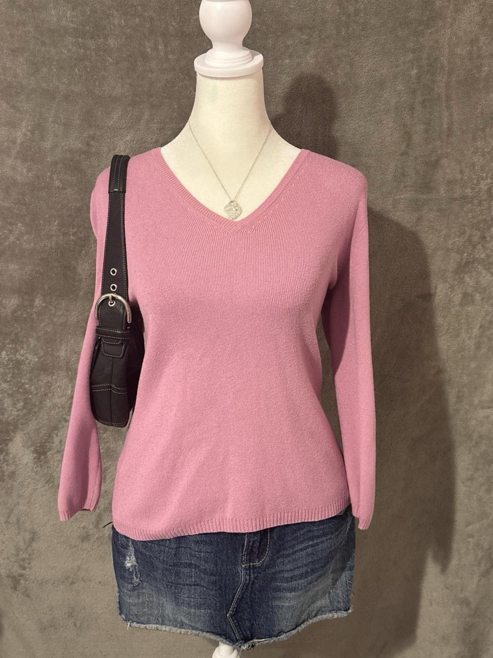 Vintage Y2k Preppy Coquette V Neck Lavender Long Sleeve Sweater - Picture 2 of 4